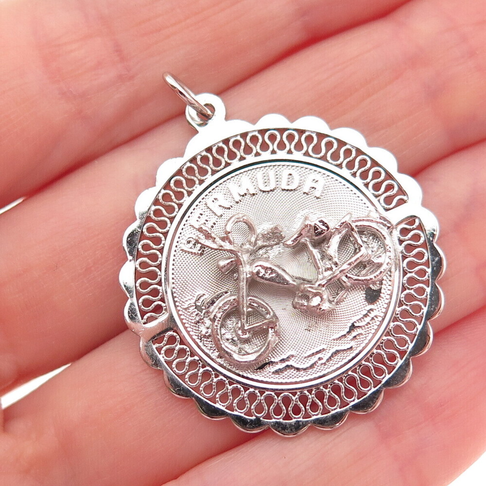 CREA 925 Sterling Silver Vintage Bermuda Motorcycle Charm Pendant